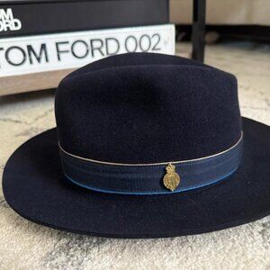 $260 CHRISTYS' LONDON Knightsbridge Fur Felt Fedora Hat -Navy Blue - Size 55 CM